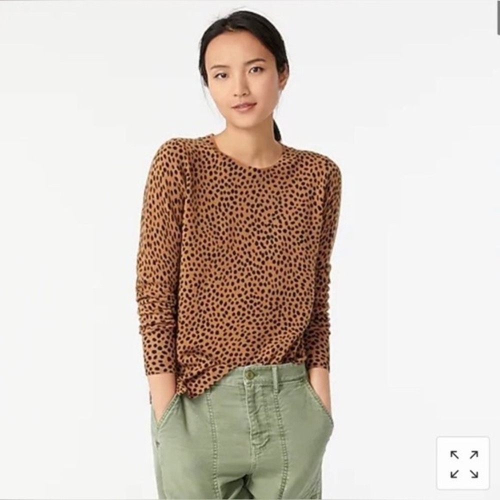 J.Crew Teddie Sweater‎ Leopard Print Crewneck Long Sleeve Pullover Brown xs